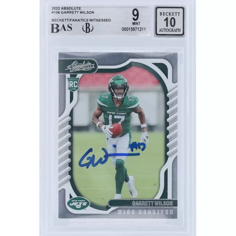 New York Jets Trading Cards^Garrett Wilson Autographed 2022 Panini Absolute #106 Beckett Fanatics Witnessed Authenticated 9/10 Rookie Card