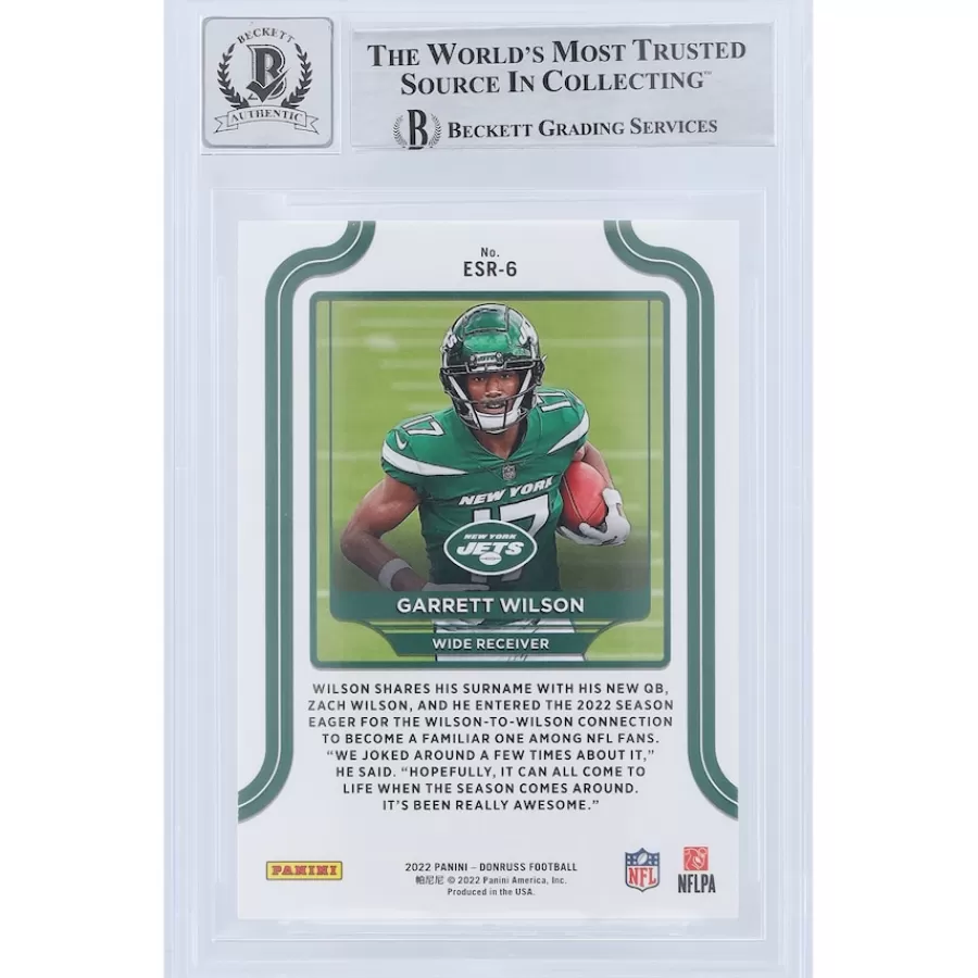 New York Jets Trading Cards^Garrett Wilson Autographed 2022 Panini Donruss Elite Series Rookies #ESR-6 Beckett Fanatics Witnessed Authenticated 9/10 Rookie Card