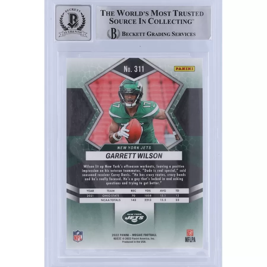 New York Jets Trading Cards^Garrett Wilson Autographed 2022 Panini Mosaic #311 Beckett Fanatics Witnessed Authenticated 10 Rookie Card