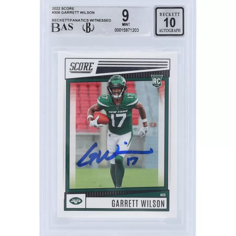New York Jets Trading Cards^Garrett Wilson Autographed 2022 Panini Score #306 Beckett Fanatics Witnessed Authenticated 9/10 Rookie Card