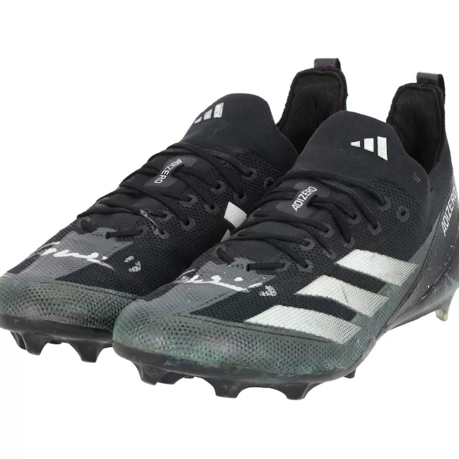 New York Jets Cleats & Shoes | Autographed Items^Garrett Wilson Autographed Game-Used Black/Gray Adidas Cleats From The 2023 NFL Season