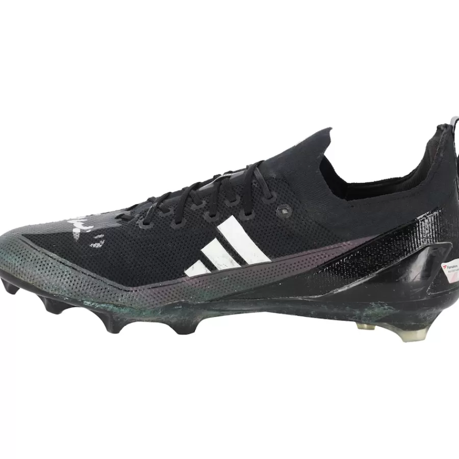 New York Jets Cleats & Shoes | Autographed Items^Garrett Wilson Autographed Game-Used Black/Gray Adidas Cleats From The 2023 NFL Season