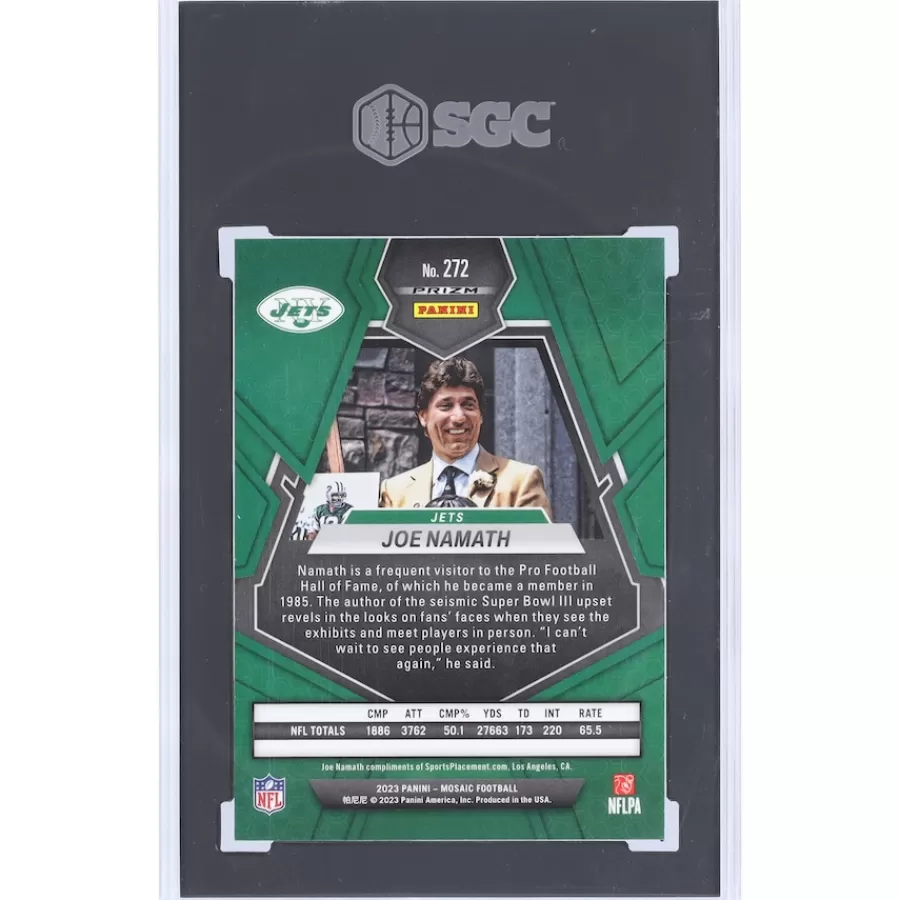 New York Jets Trading Cards^Joe Namath 2023 Panini Mosaic Honeycomb Case Hit #272 SGC Authenticated 9.5 Card