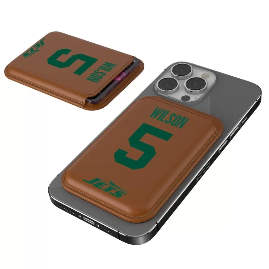 New York Jets Checkbooks-Wallets^Keyscaper Garrett Wilson Brown Magnetic Credit Card Wallet