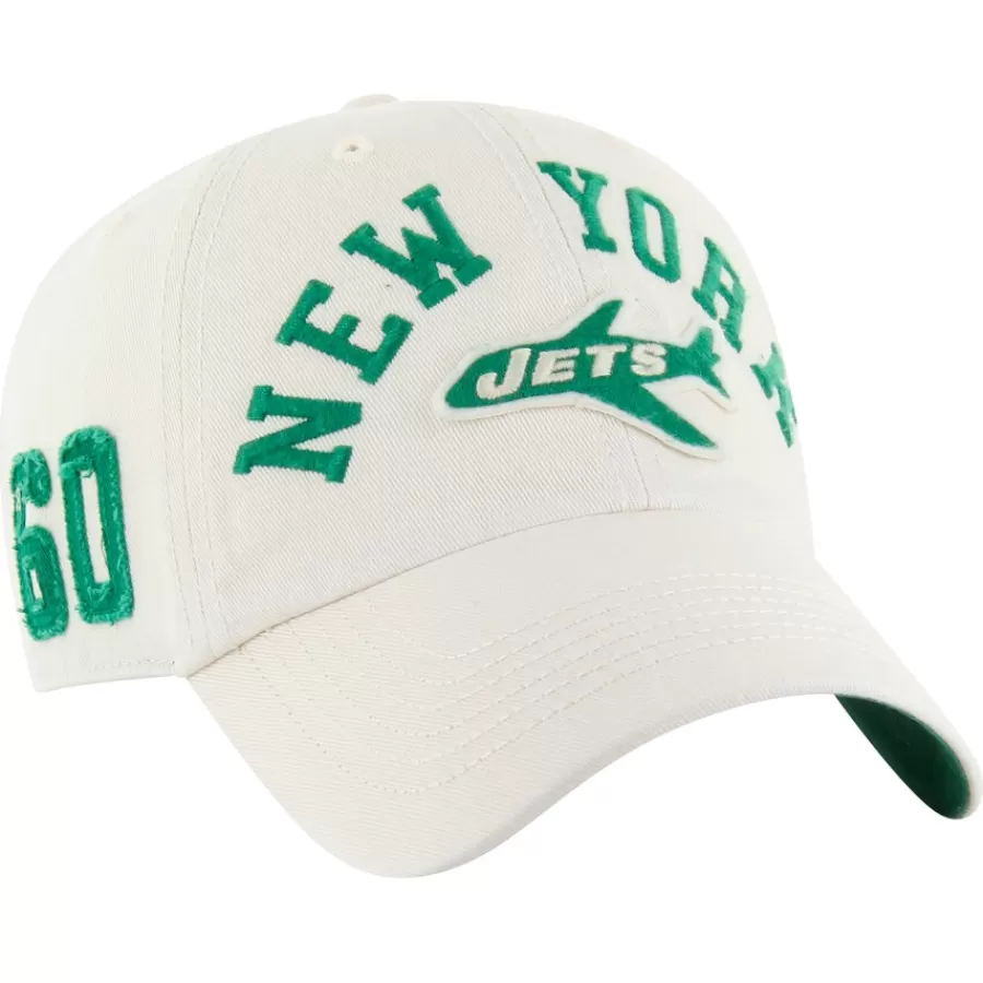 New York Jets Adjustable^Men's '47 Cream Throwback Clubhouse Faber Clean Up Adjustable Hat