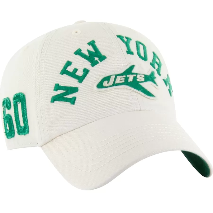 New York Jets Adjustable^Men's '47 Cream Throwback Clubhouse Faber Clean Up Adjustable Hat