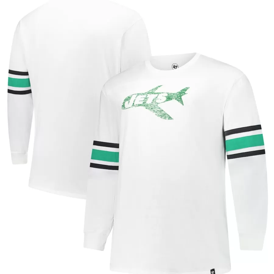 New York Jets Big & Tall^Men's '47 White Big & Tall Premier Brex Long Sleeve T-Shirt