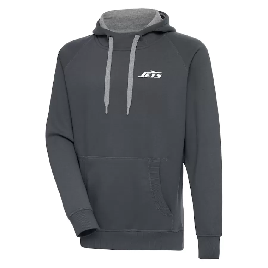 New York Jets Big & Tall^Men's Antigua Charcoal Big & Tall Victory Pullover Hoodie