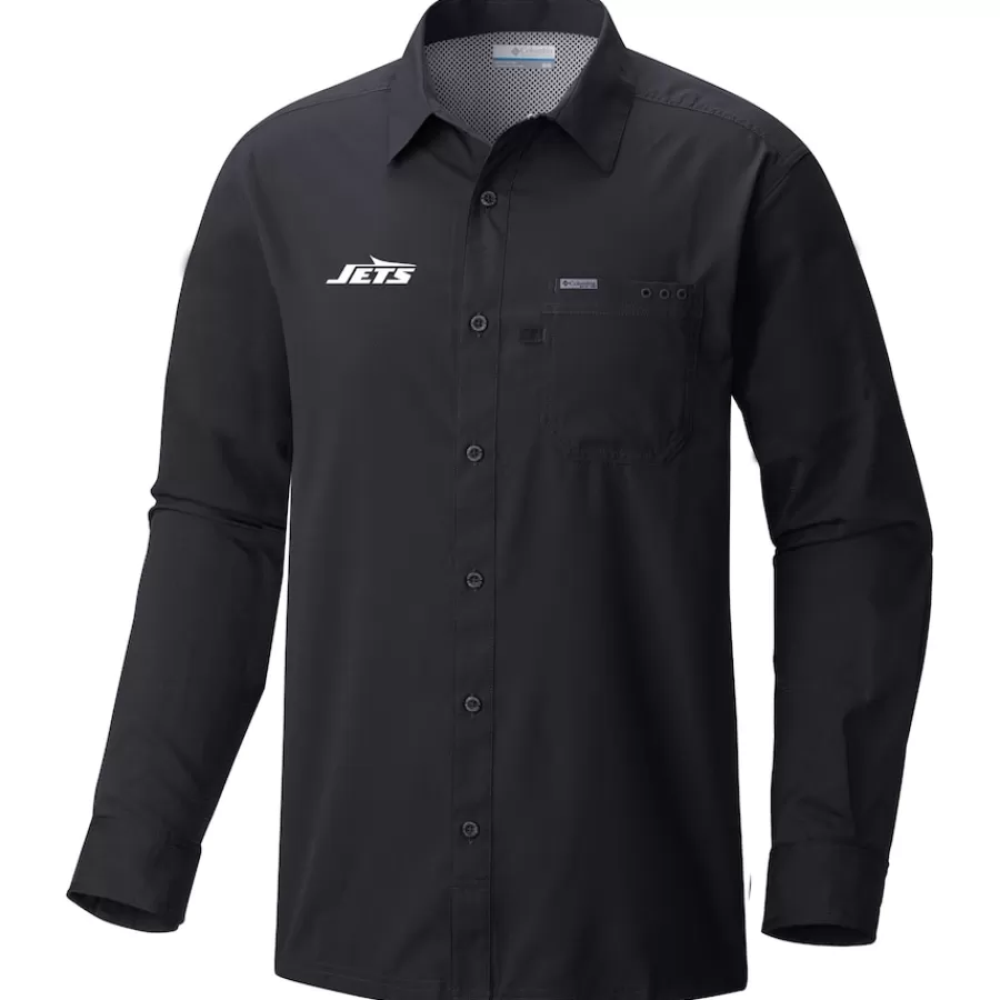 New York Jets Sweaters & Dress Shirts^Men's Columbia Black Slack Tide Omni-Wick Button-Up Long Sleeve Shirt