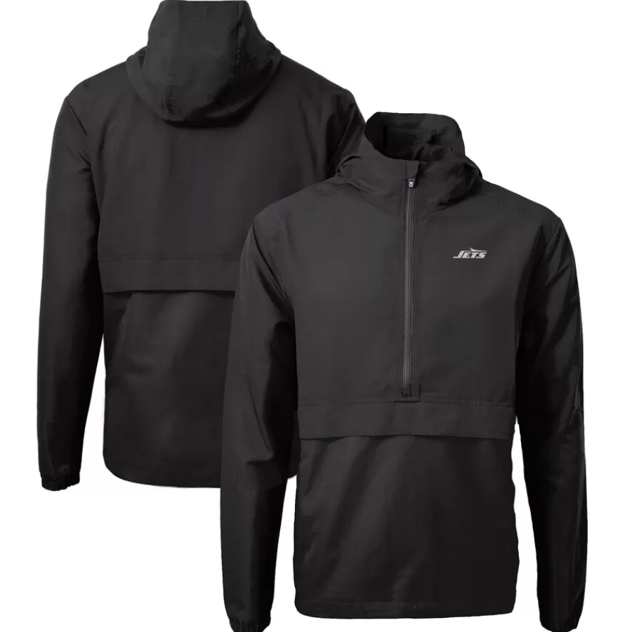 New York Jets Jackets | Sweatshirts & Fleece^Men's Cutter & Buck Black Monochromatic Logo Charter Eco Recycled Half-Zip Anorak Jacket