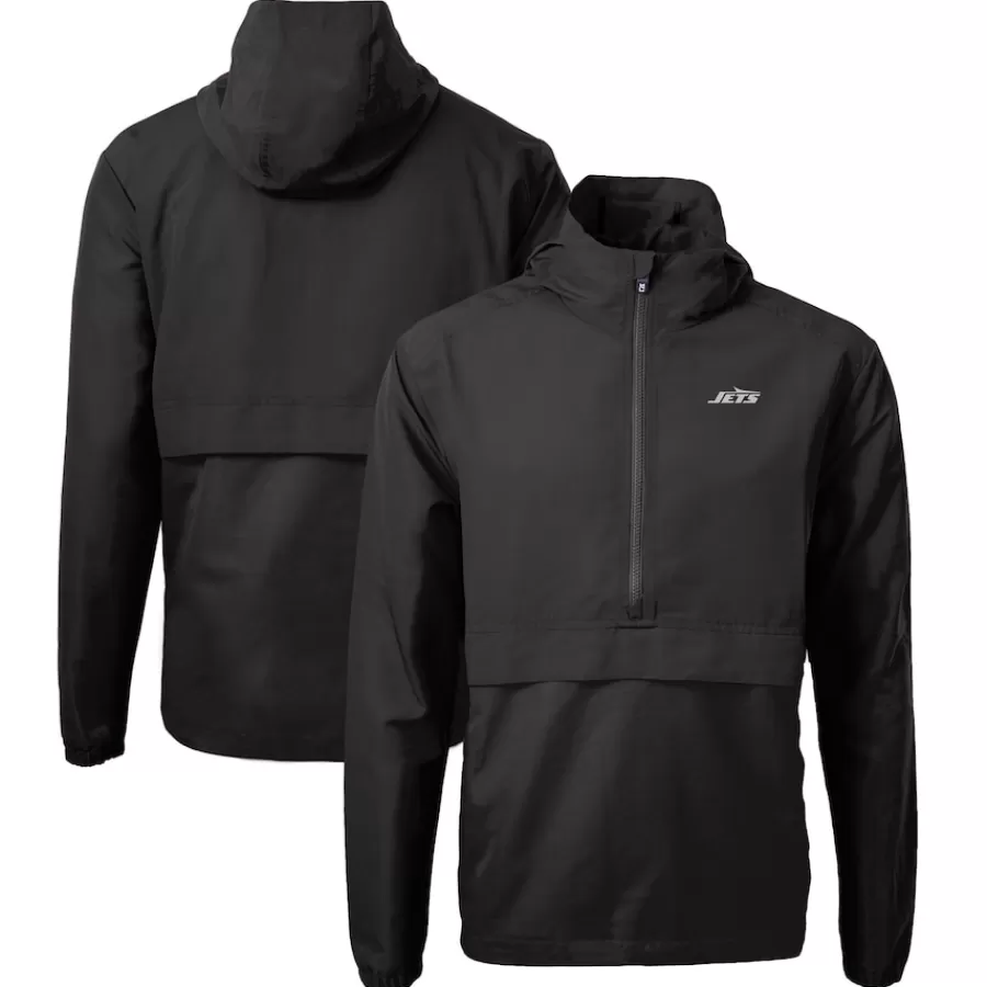 New York Jets Jackets | Sweatshirts & Fleece^Men's Cutter & Buck Black Monochromatic Logo Charter Eco Recycled Half-Zip Anorak Jacket