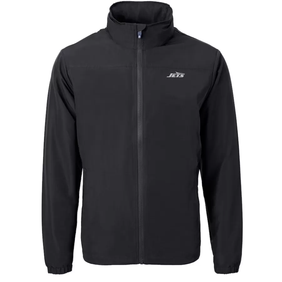 New York Jets Big & Tall^Men's Cutter & Buck Black Big & Tall Monochromatic Logo Charter Eco Knit Recycled Full-Zip Jacket