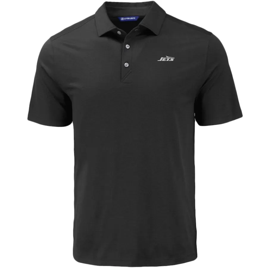 New York Jets Polos^Men's Cutter & Buck Black Monochromatic Logo Coastline Epic Comfort Eco Recycled Polo