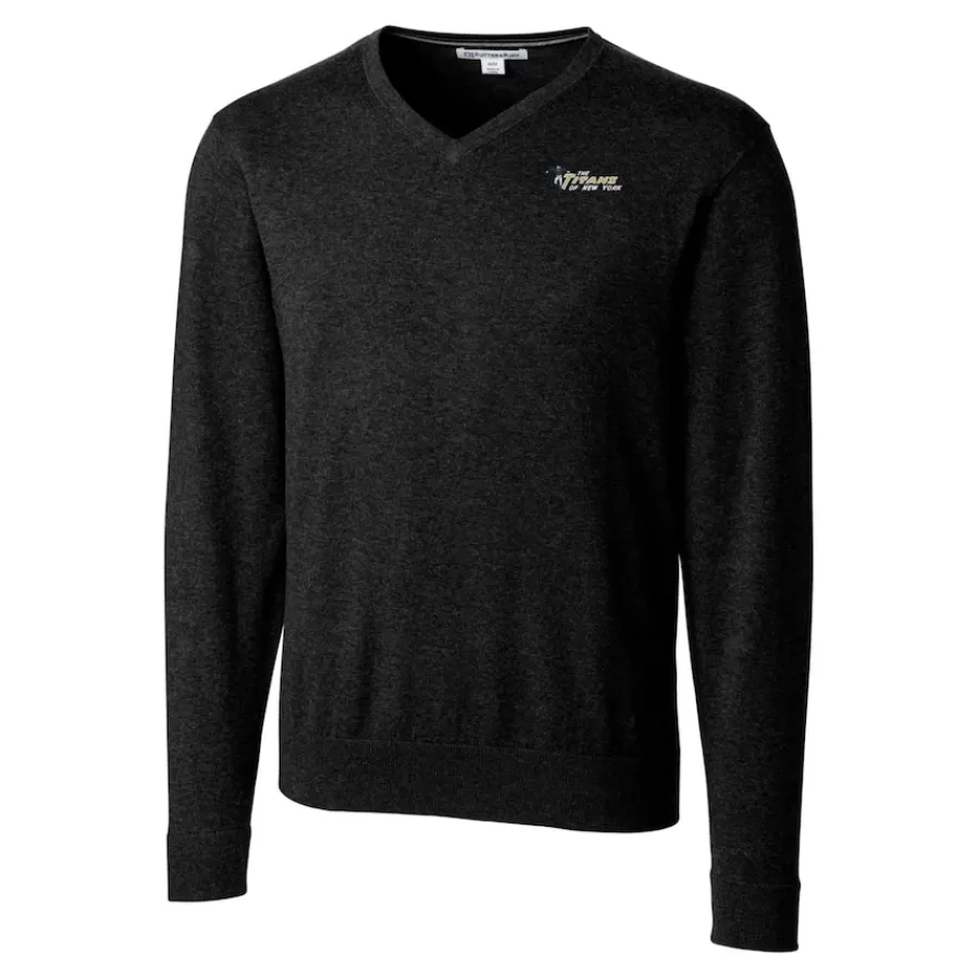 New York Jets Sweaters & Dress Shirts | Sweaters^Men's Cutter & Buck Black Throwback Logo Lakemont Tri-Blend V-Neck Pullover Sweater