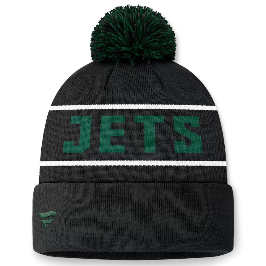 New York Jets Knit^Men's Fanatics Black Eclipse Cuffed Knit Hat With Pom