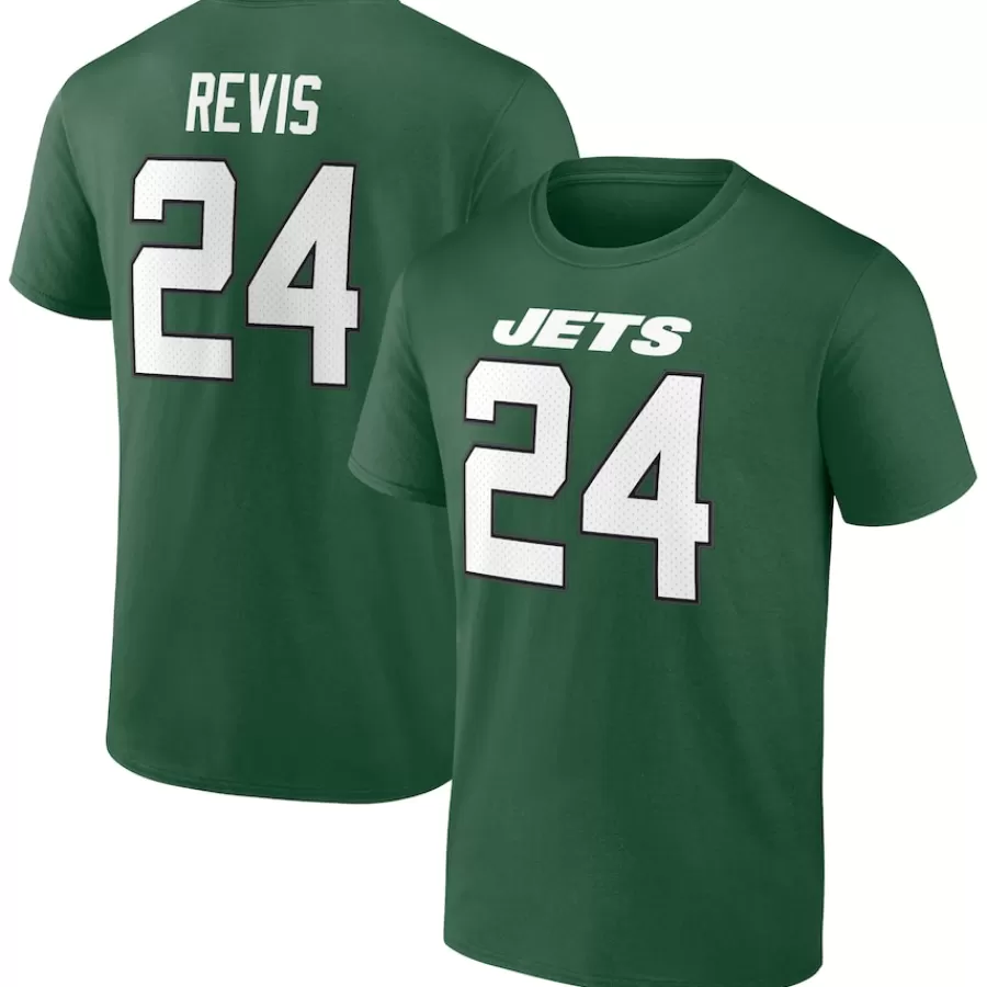 New York Jets T-Shirts | Men^Men's Fanatics Darrelle Revis Green Retired Player Icon Name & Number T-Shirt