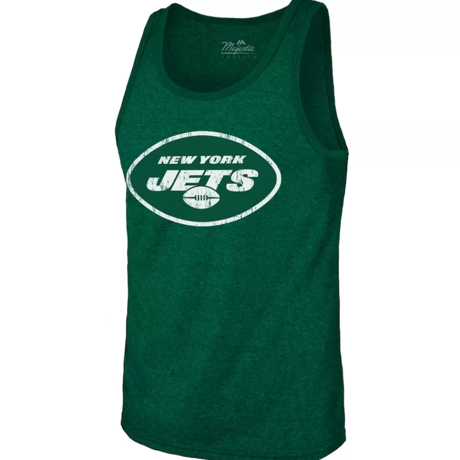 New York Jets Tank Tops^Men's Majestic Threads Aaron Rodgers Green Name & Number Tri-Blend Tank Top