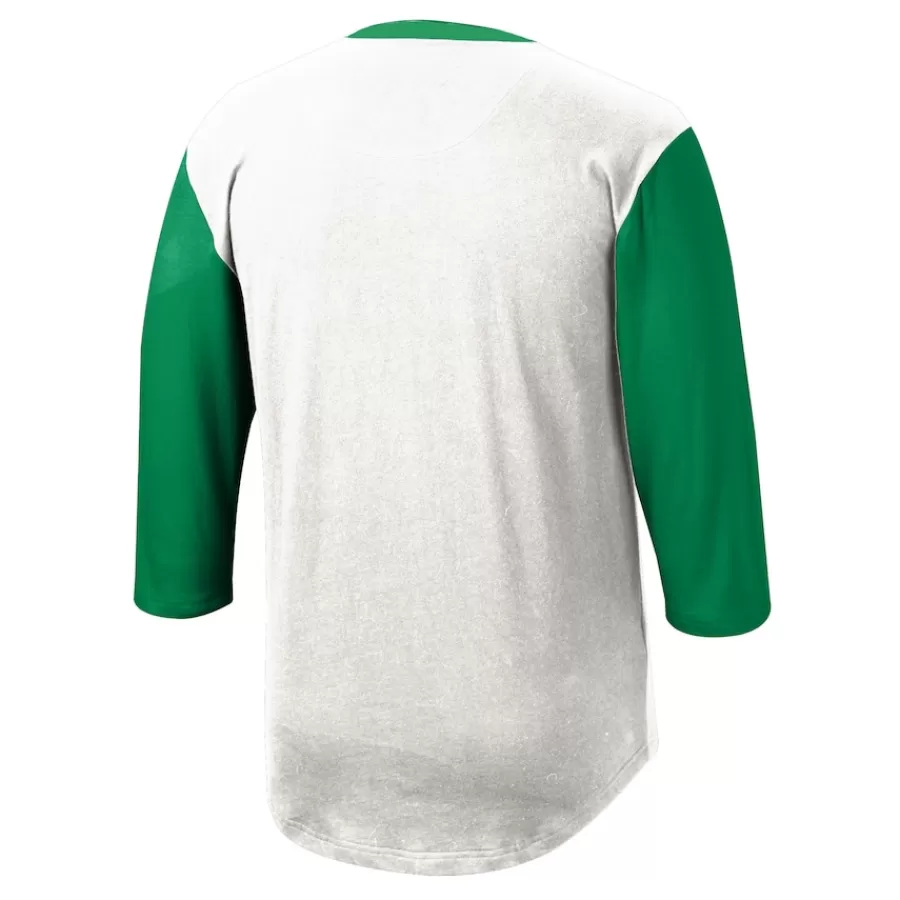 New York Jets Long Sleeved^Men's Mitchell & Ness White Legacy Slub Henley 3/4 Sleeve T-Shirt