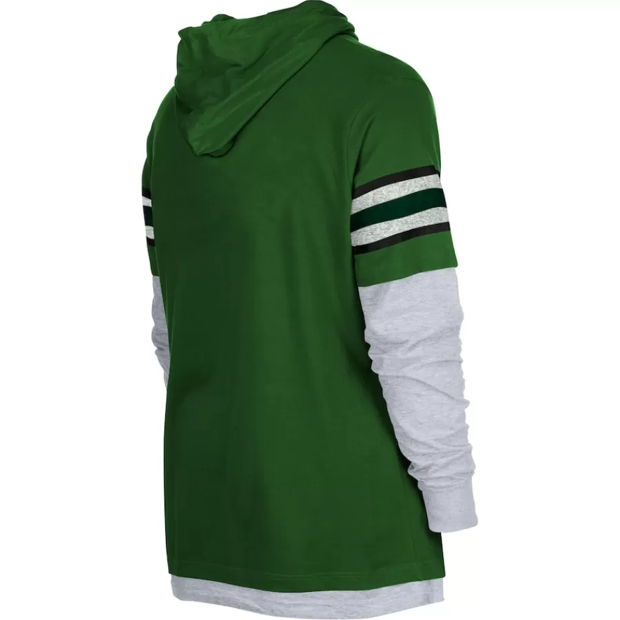New York Jets Long Sleeved^Men's New Era Green Twofer Long Sleeve Hooded T-Shirt