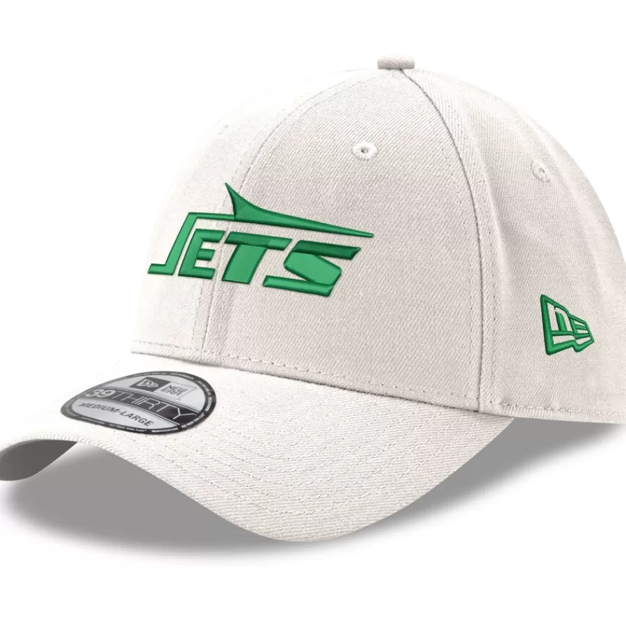 New York Jets Flex^Men's New Era White Throwback Wordmark Iced II 39THIRTY Flex Hat