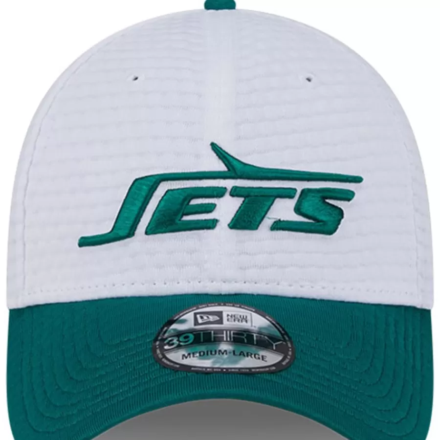 New York Jets Flex^Men's New Era White/Green 2024 NFL Training Camp 39THIRTY Flex Hat
