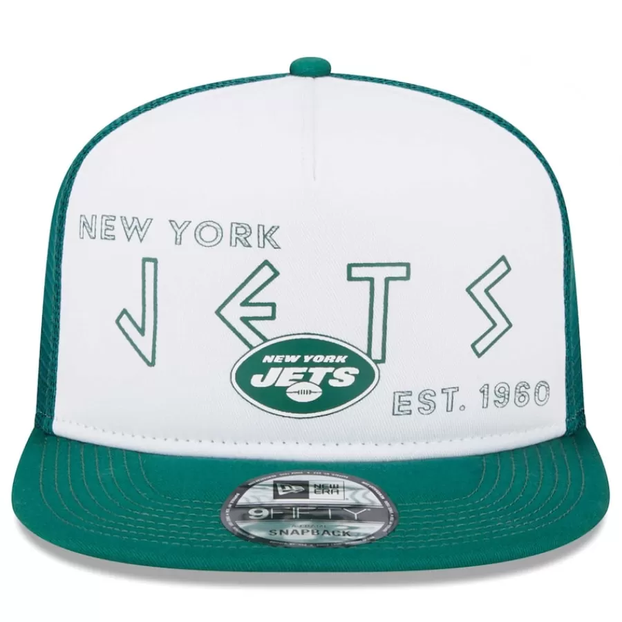 New York Jets Snapback^Men's New Era White/Green Banger 9FIFTY Trucker Snapback Hat