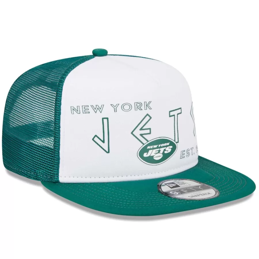 New York Jets Snapback^Men's New Era White/Green Banger 9FIFTY Trucker Snapback Hat