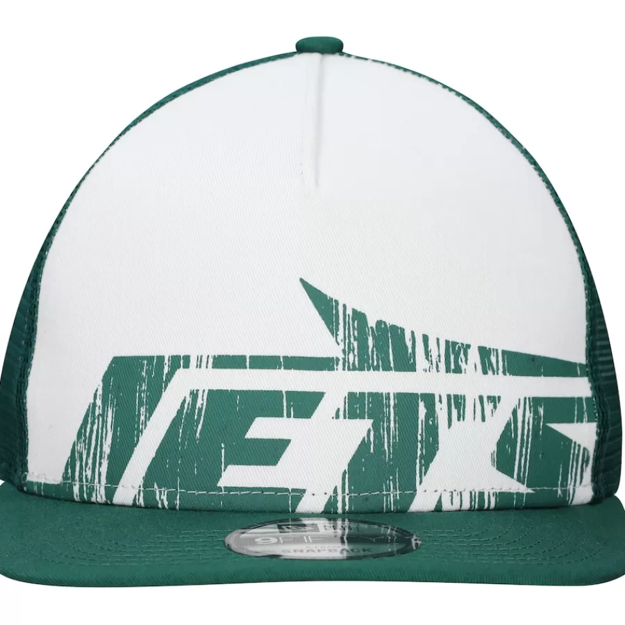 New York Jets Snapback^Men's New Era White/Green Distressed 9FIFTY A-Frame Snapback Hat
