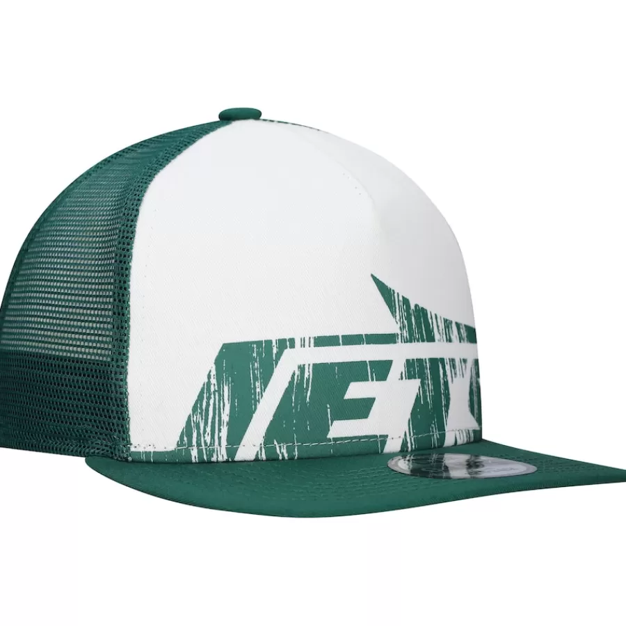 New York Jets Snapback^Men's New Era White/Green Distressed 9FIFTY A-Frame Snapback Hat