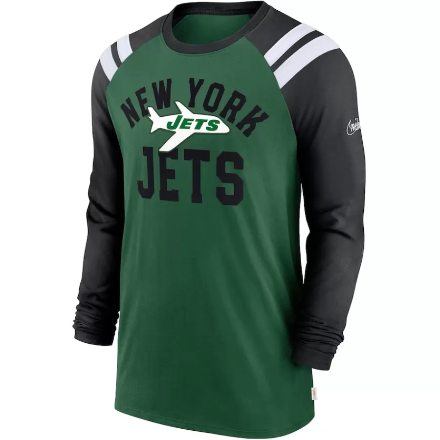 New York Jets Long Sleeved^Men's Nike Green/Black Classic Arc Raglan Tri-Blend Long Sleeve T-Shirt