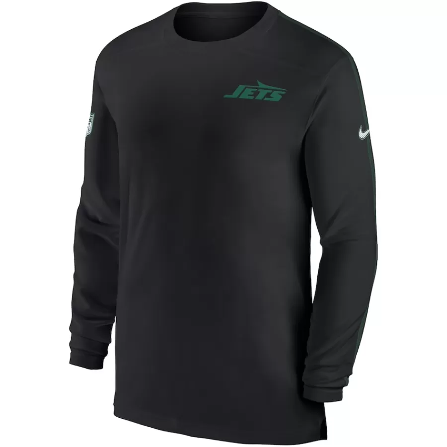 New York Jets Long Sleeved^Men's Nike Black Sideline Coach UV Performance Long Sleeve T-Shirt