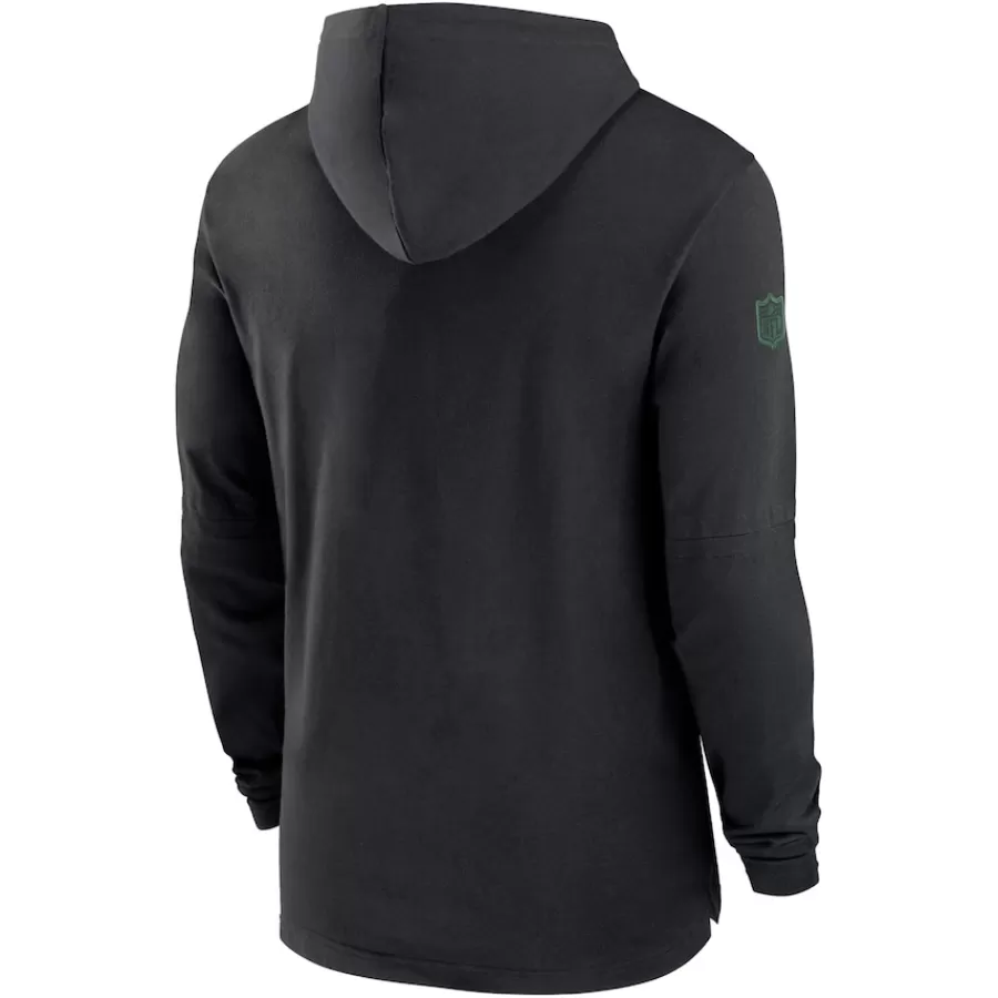 New York Jets Long Sleeved^Men's Nike Black Sideline Hoodie Performance Long Sleeve T-Shirt