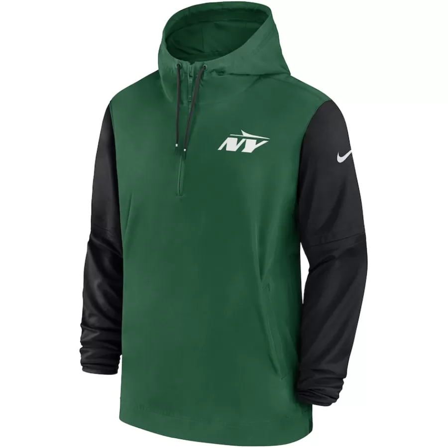 New York Jets Jackets | Sweatshirts & Fleece^Men's Nike Green/Black 2024/25 Sideline Pre-Game Player 1/2-Zip Hoodie Jacket