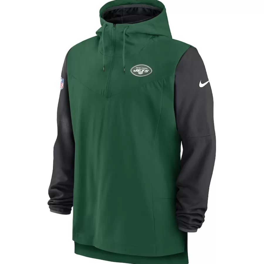 New York Jets Jackets | Sweatshirts & Fleece^Men's Nike Green/Black Sideline Player Quarter-Zip Hoodie
