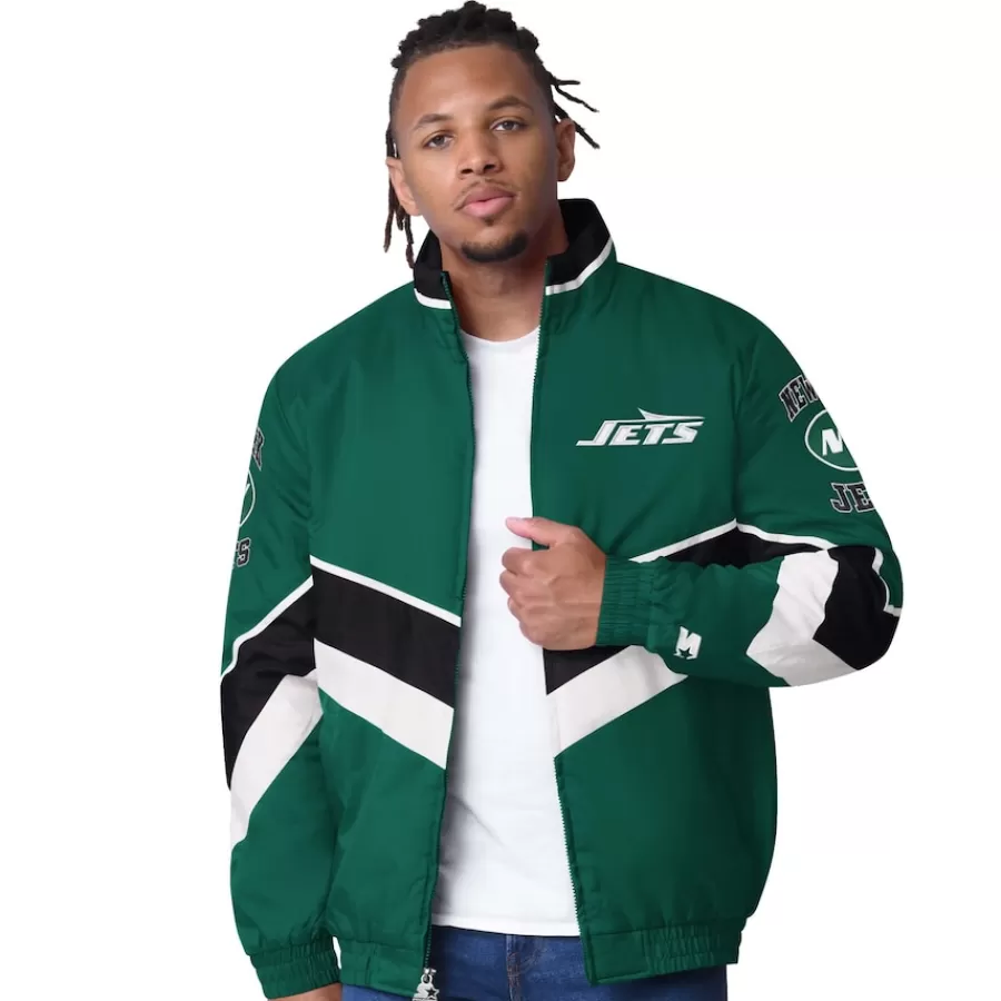 New York Jets Jackets^Men's Starter Green Captain Satin Varsity Jacket