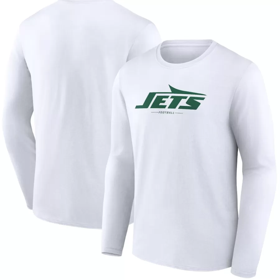 New York Jets Long Sleeved^Men's White Logo Team Lockup Long Sleeve T-Shirt