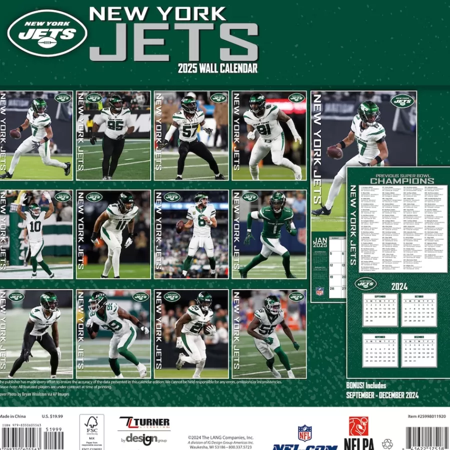 New York Jets Office Accessories | Calendars^ 2024-2025 12” X 12” Team Wall Calendar