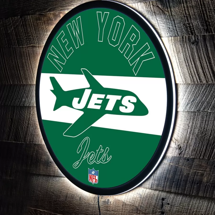 New York Jets Lighting^ 23" LED Retro Logo Round Wall Sign