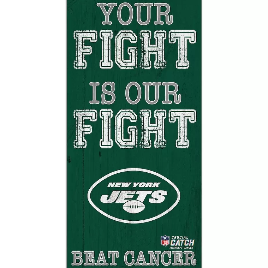 New York Jets Wall Art | Wall Art^ NFL Crucial Catch 6'' X 12'' Your Fight Is Our Fight Beat Cancer Sign