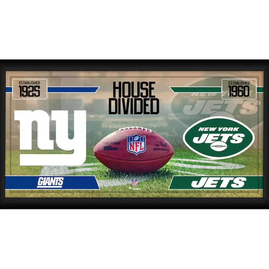 New York Jets Wall Art | Photos^ Vs. New York Giants Framed 10" X 20" House Divided Football Collage