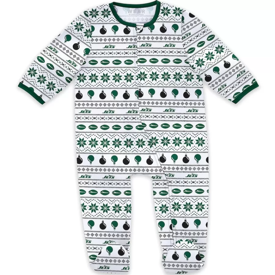 Kids New York Jets Underwear & Sleepwear^Newborn & Infant WEAR By Erin Andrews Allover Print Full-Zip Sleeper & Bib Set