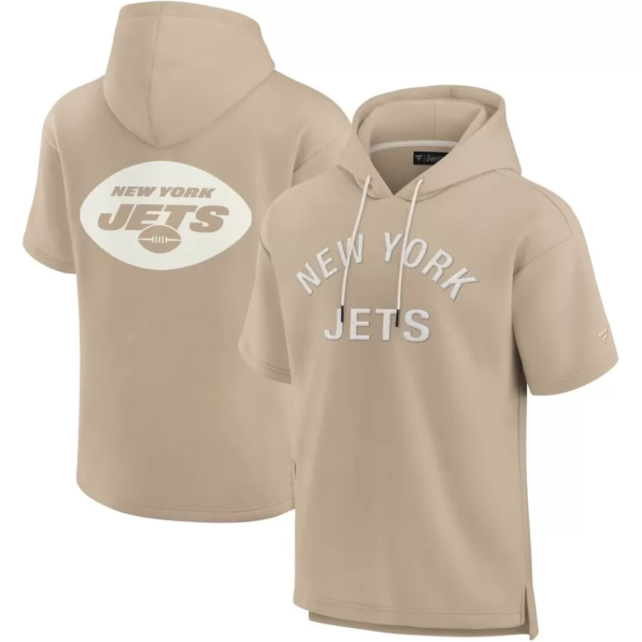 New York Jets Sweatshirts & Fleece | Men^Unisex Fanatics Khaki Elements Super Soft Fleece Short Sleeve Pullover Hoodie