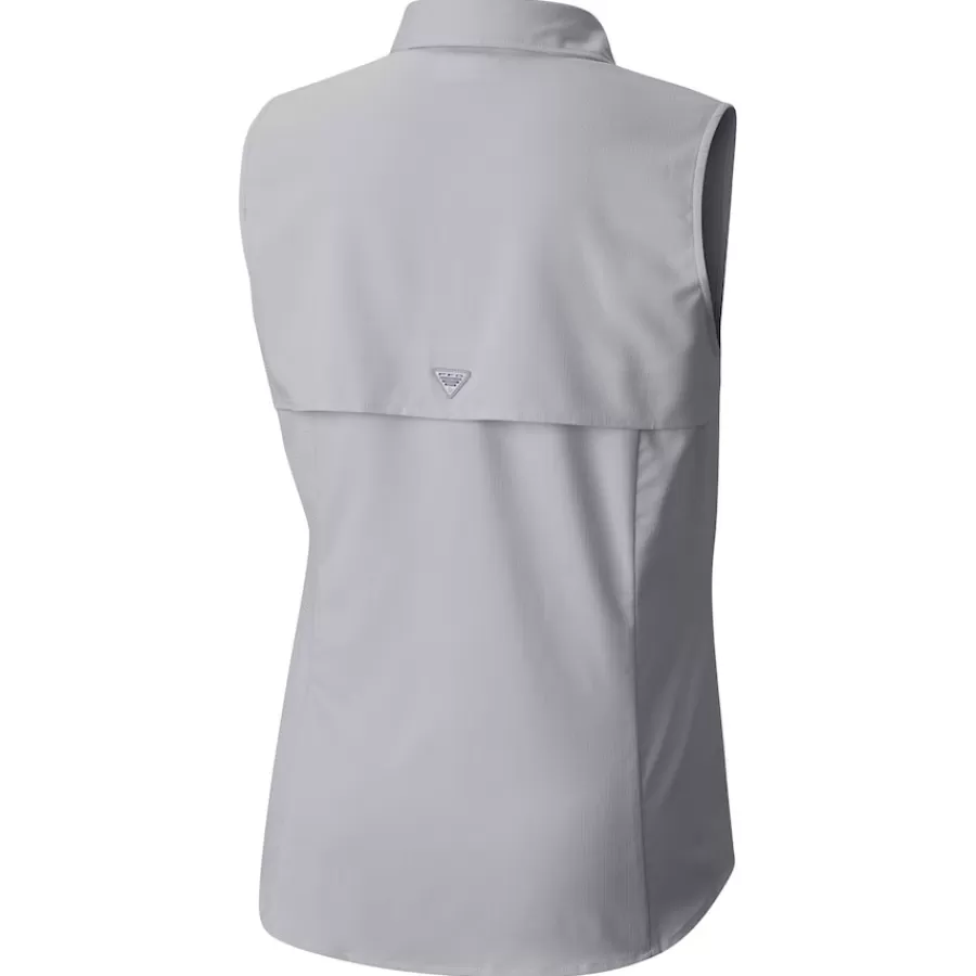 New York Jets Tank Tops^Women's Columbia Gray PFG Tamiami Omni-Shade Sleeveless Button-Up Shirt