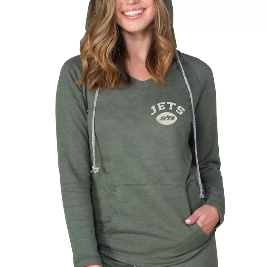 Women New York Jets Jackets^Women's Concepts Sport Green Mainstream Terry Tri-Blend V-Neck Pullover Hoodie