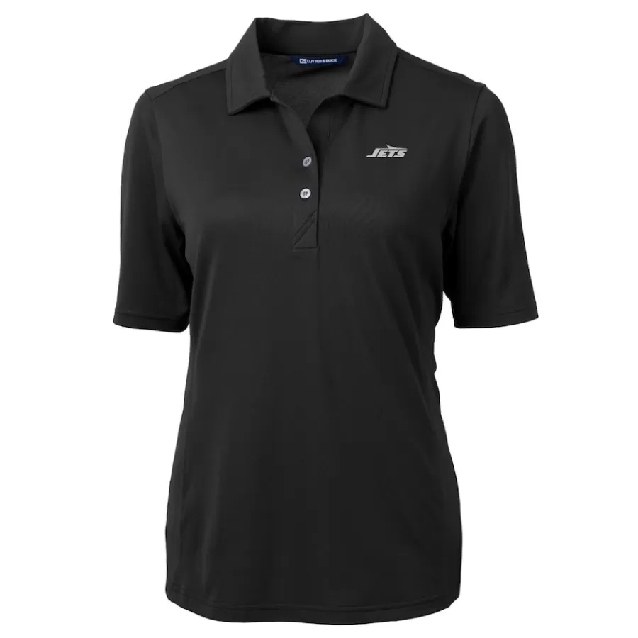 Women New York Jets Polos^Women's Cutter & Buck Black DryTec Virtue Eco Pique Recycled Polo