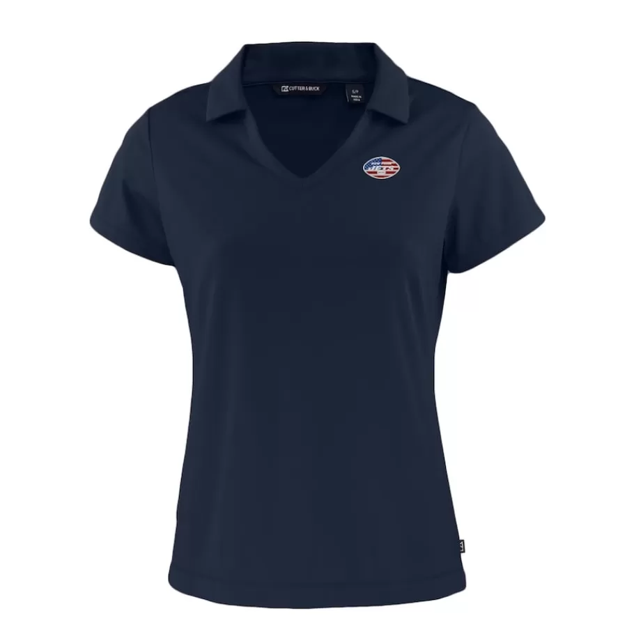 Women New York Jets Polos^Women's Cutter & Buck Navy Daybreak Eco Recycled V-neck Polo