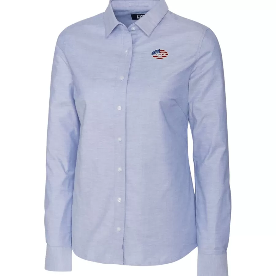 Women New York Jets Sweaters & Dress Shirts^Women's Cutter & Buck Light Blue Oxford Stretch Long Sleeve Button-Up Shirt