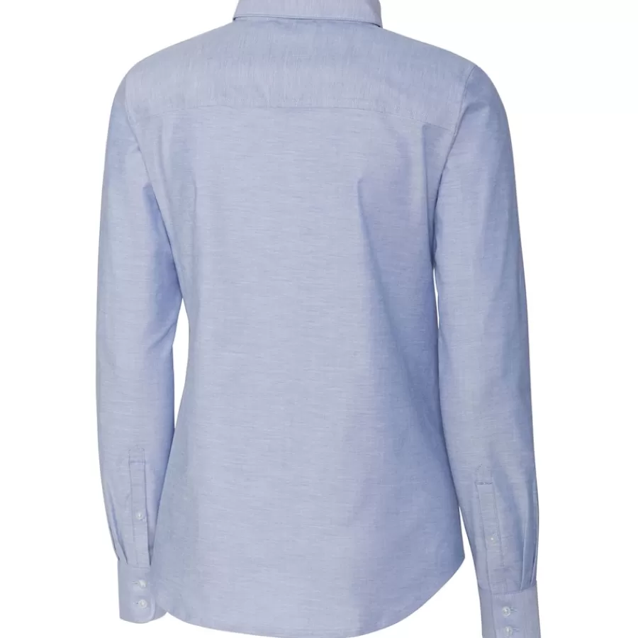 Women New York Jets Sweaters & Dress Shirts^Women's Cutter & Buck Light Blue Oxford Stretch Long Sleeve Button-Up Shirt