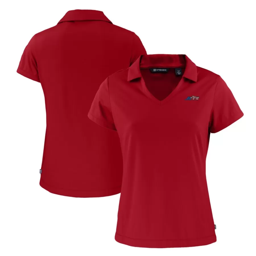 Women New York Jets Polos^Women's Cutter & Buck Red Americana Daybreak Eco Recycled V-Neck Polo