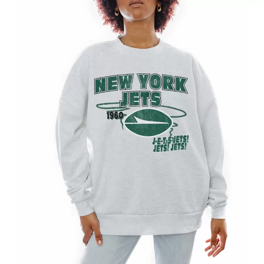 Women New York Jets Jackets | Sweatshirts & Fleece^Women's Gameday Couture Ash Gridiron Goals Premium Drop Shoulder Pullover Sweatshirt